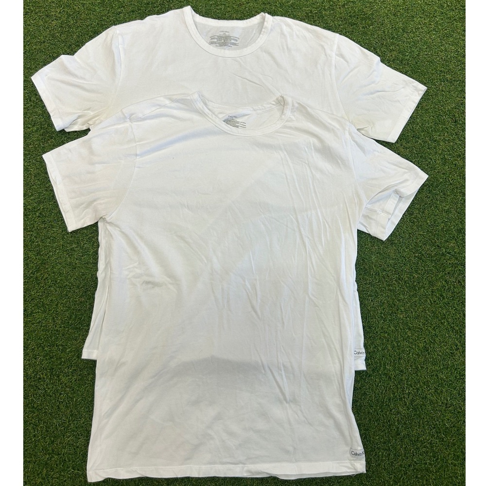 Calvin Klein Mens 2 Pack White Crewneck Short Sleeve T-Shirts Size L NB1178